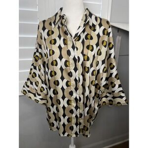 ZARA Geometric Printed Shirt Blouse Top Women's Size S 70s Oversized Retro